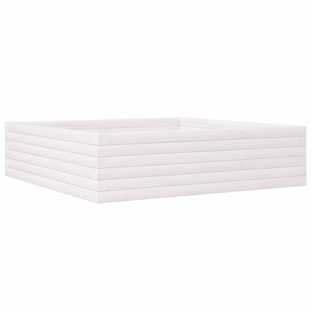 Berkfield Home Decorative White Ornamental Garden Planter Tub in Solid Wood, W/D/H: 90 x 90 x 23 cm – 2