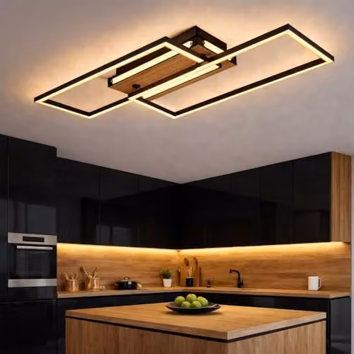 Globo Lighting LED Ceiling Light in Black and Wood, 34W, 1700 lm, Warm White, W/D/H: 49 x 60 x 10 cm – 3