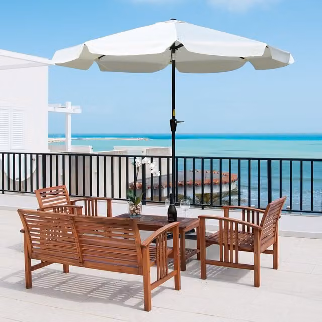 Outsunny White Garden Parasol with Central Pole and Oiled Wood Frame