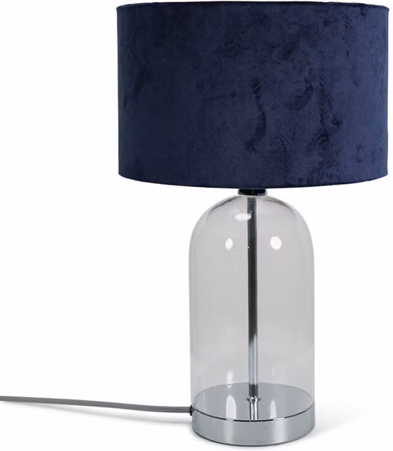 Jessy Glass Table Lamp in Chrome with Blue Fabric Shade