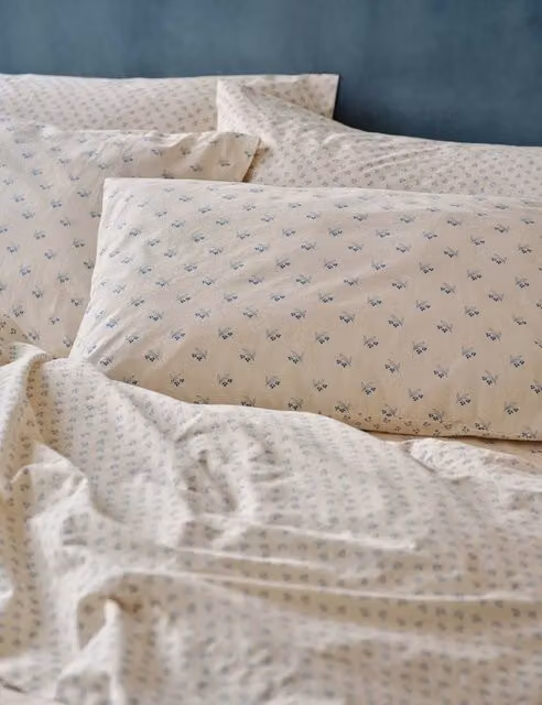 Piglet In Bed Martha 2 Pack Washed Cotton Floral Pillowcases in Blue and White