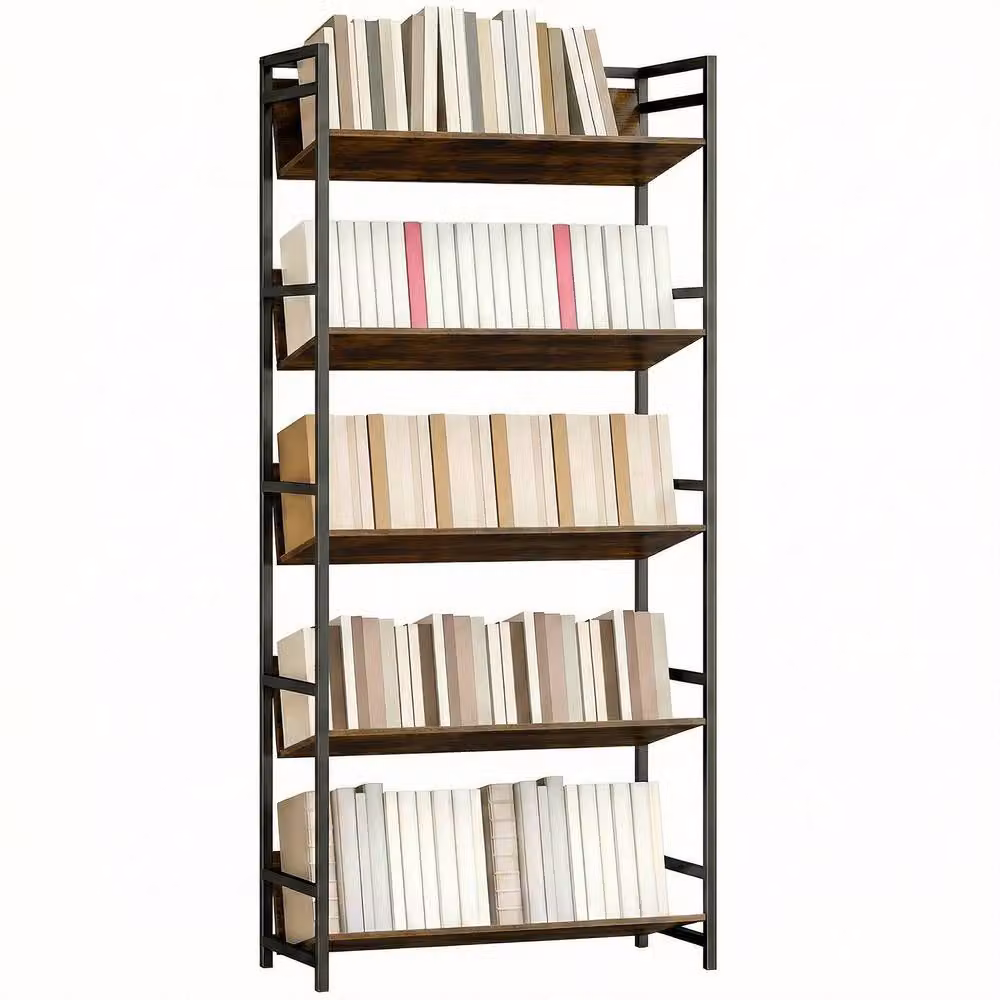 HOMCOM 5-Tier Industrial Bookcase in Brown with Anti-Slip Design – 2