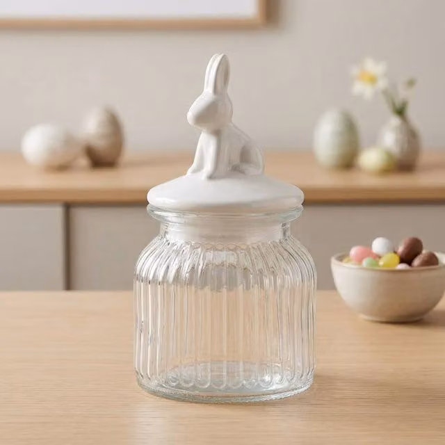 Garden Greatness Springtime Bunny Ears Sweet Jar in Multicolour Transparent Glass