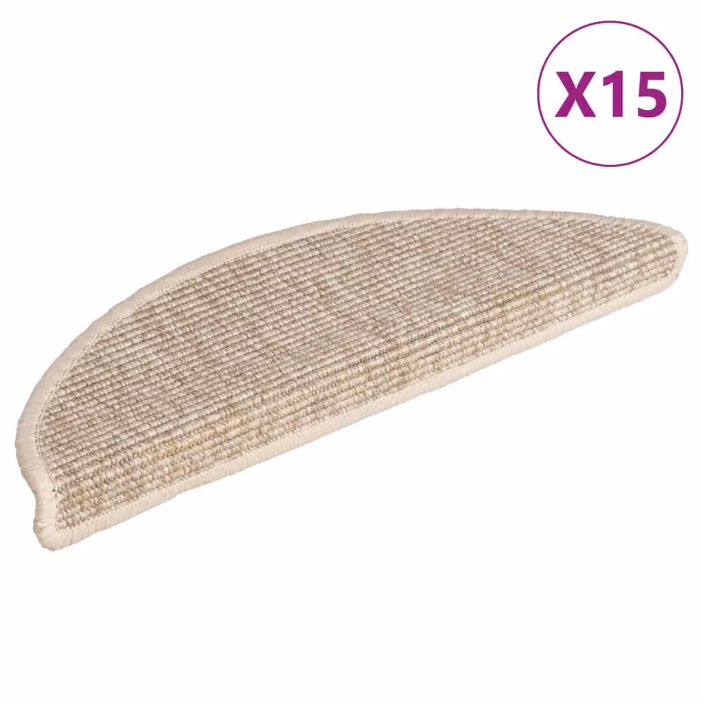 Berkfield Home Self-adhesive Stair Mats, 15 Pieces, Light Beige, W: 56 cm, D: 17 cm, H: 3 cm – 2