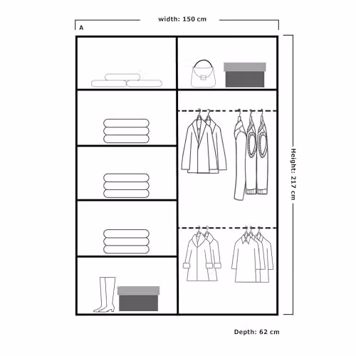 FURNITUREWAVE Alfa Modern Sliding Door Wardrobe with Internal Shelves and Hanging Rod, Grey and Oak, W: 150 cm, H: 217 cm, D: 62 cm – 3