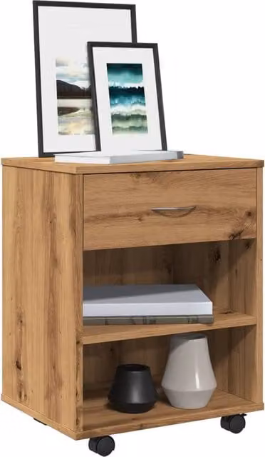 Berkfield Home Artisan Oak Rolling Cabinet in Brown, W/D/H: 46 x 36 x 59 cm