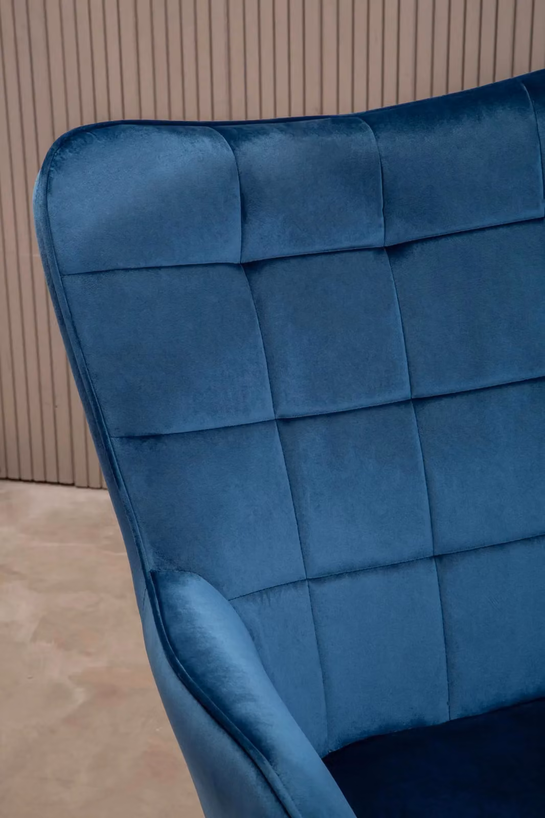 Orsina Blue Velvet High Back Armchair with Gold Metal Legs – 3