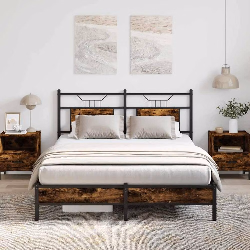 Berkfield Home Smoked Oak Bed Frame in Brown, Engineered Wood, W/D/H: 140 x 190 cm – 2