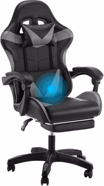 FLAVORA Black Leather Massage Gaming Chair with Headrest and Armrests