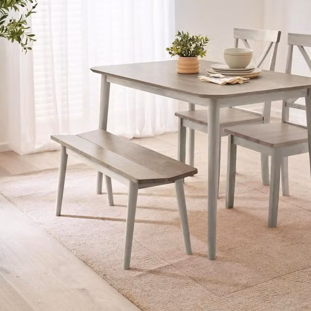 FurnitureboxUK Lynton Mid-Century Solid Rubberwood Small Dining Bench in White and Grey