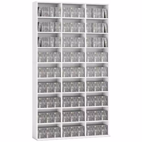 HOMCOM 835 White Media Storage Unit with Adjustable Shelves, H 175 x W 100 x D 33.6 cm – 1