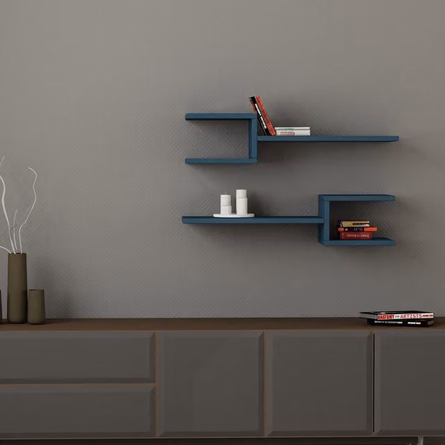 Decortie Fork Modern Wall Mounted Shelf Set in Turquoise