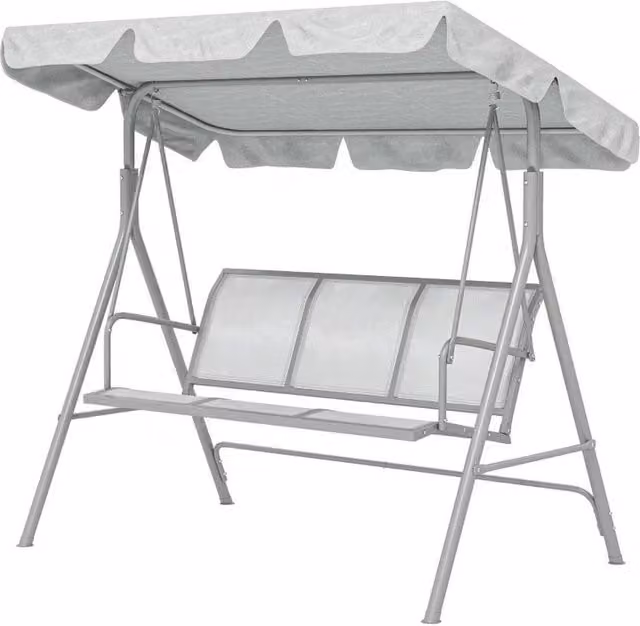 FLAVORA 3 Seater Metal Garden Swing Chair Hammock with Sun Canopy in Grey