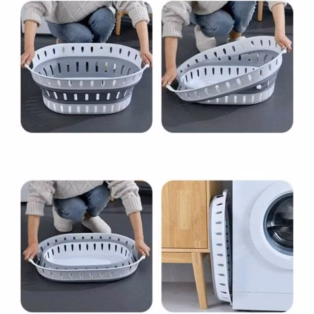 PAWNORA Collapsible Washing Basket Hamper in White and Grey, 60 cm – 3