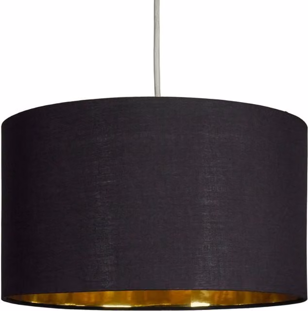 ValueLights Modern Cylinder Pendant Ceiling Light Shade in Black and Gold Fabric
