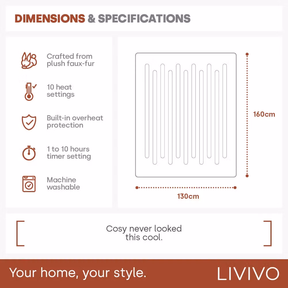 LIVIVO Luxury Electric Heated Throw in Cream and Grey, W/D/H: 130 x 160 cm – 7