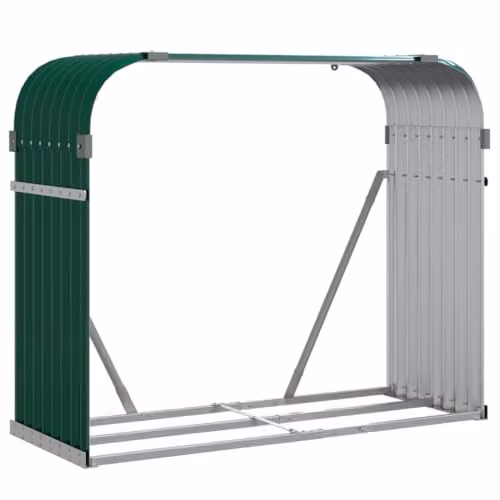 vidaXL Freestanding Log Holder in Green, Galvanised Steel, W/D/H: 120 x 45 x 100 cm – 1