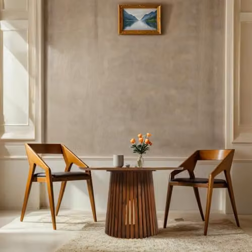 Indian Hub Slatted Round Mango Wood Dining Table, Brown, W: 120 cm, D: 120 cm, H: 76 cm – 2