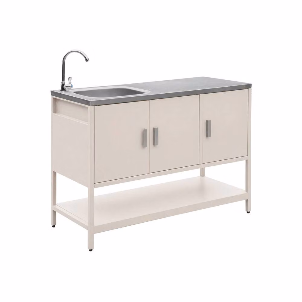 sweeek Modern Outdoor Steel Kitchen with Sink and Hinged Doors, Beige, W: 120 cm – 2