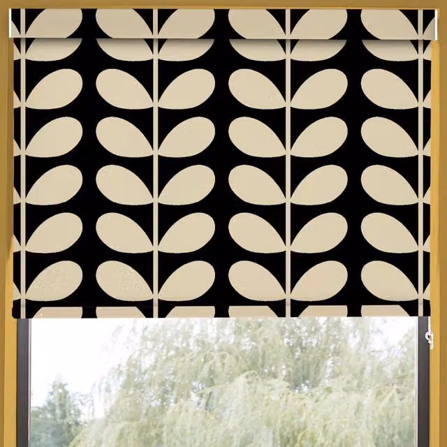 Orla Kiely Jumbo Solid Stem Made to Measure Blackout Roller Blind, Black Floral Thermal Insulating Textile
