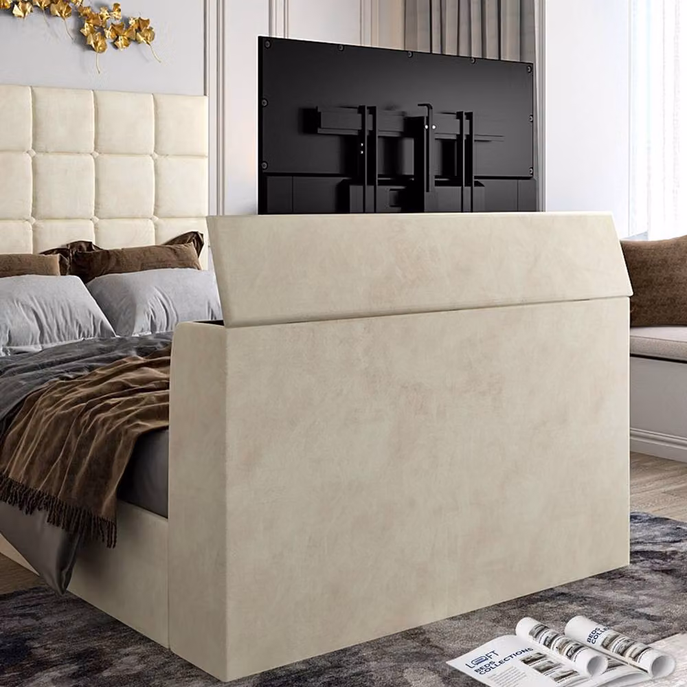KDMD Allostock Upholstered TV Bed Frame in Beige, W/D/H: 140 x 200 cm – 3