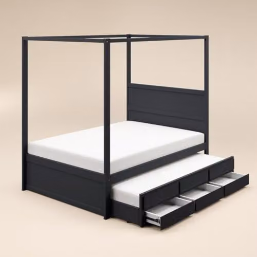 Flair Furnishings Maddy 4 Poster Canopy Double Bed with Trundle and Storage Drawers in Black, W/D/H: 142 x 205 x 190 cm – 4