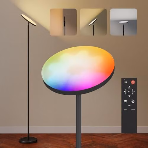 HOMCOM RGB Uplighter Floor Lamp in Black, Dimmable LED Standing Lamp with Remote and Touch Control, Height: 177 cm – 1