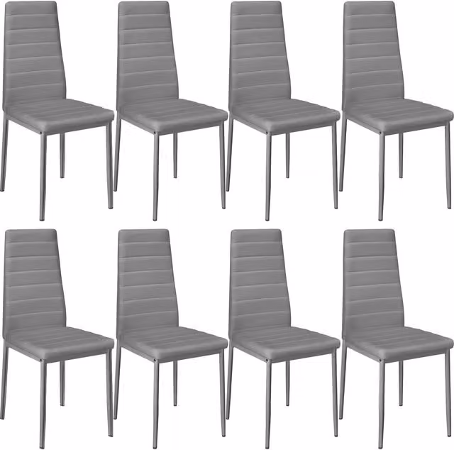 tectake Set of 8 Modern Dining Chairs in Grey Synthetic Leather with Metal Legs – 7