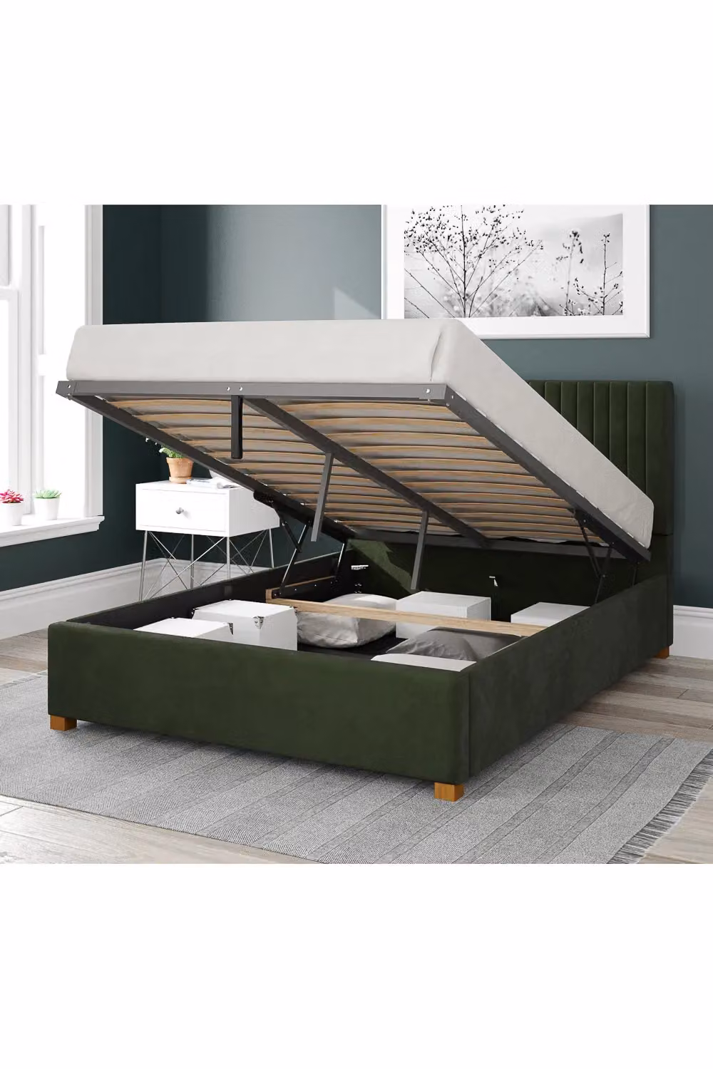 Aspire Grant Upholstered Ottoman Storage Bed in Green Velvet, W/D/H: 180 x 200 cm – 2