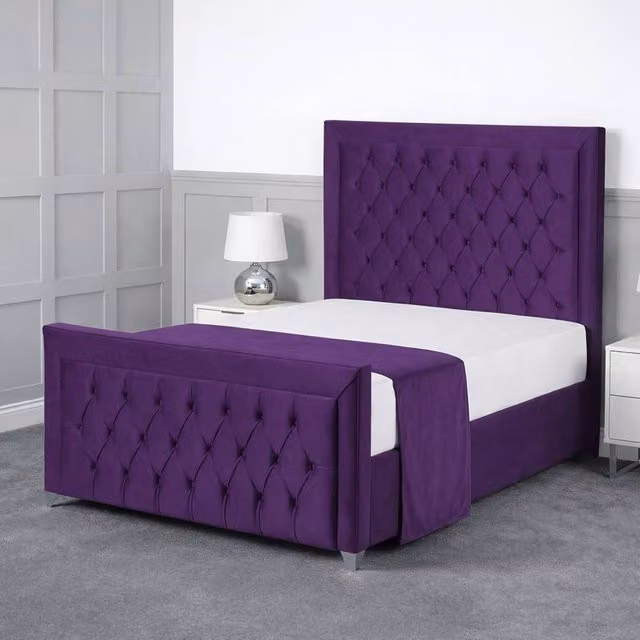 Living Comfort Bedz Ember Plush Velvet Upholstered Bed with Slatted Base and 48 Inch Headboard, Purple, Size: Single (W: 90 cm, D: 200 cm) – 1