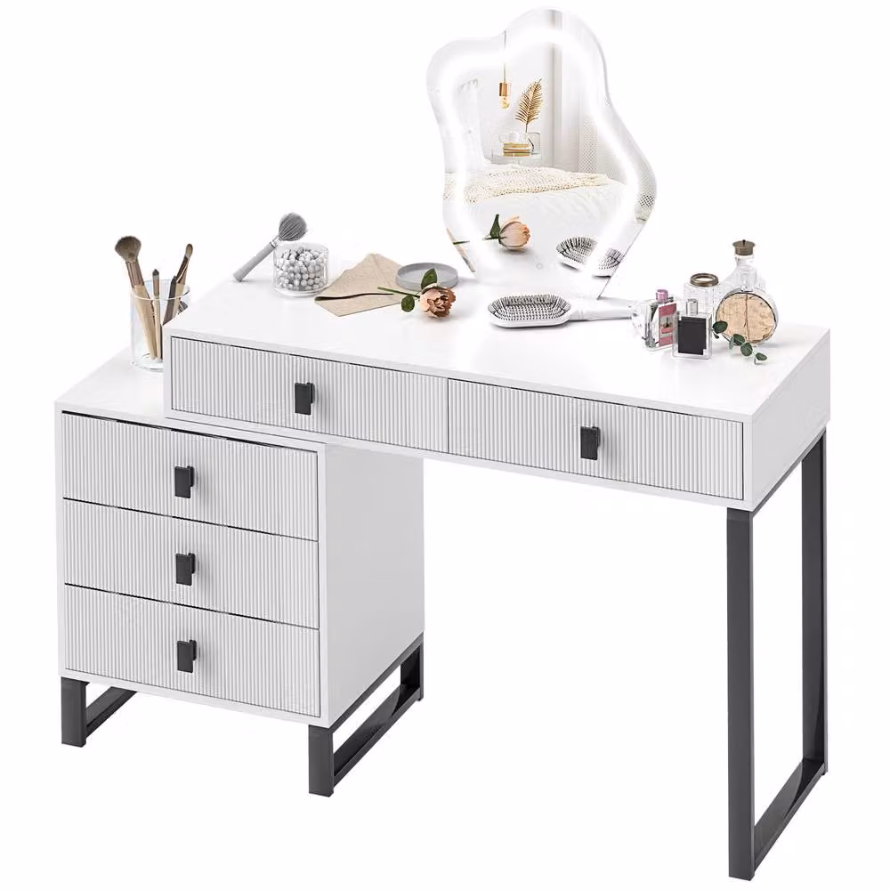 STILVORA Modern White Dressing Table with LED Mirror and 5 Drawers – 3