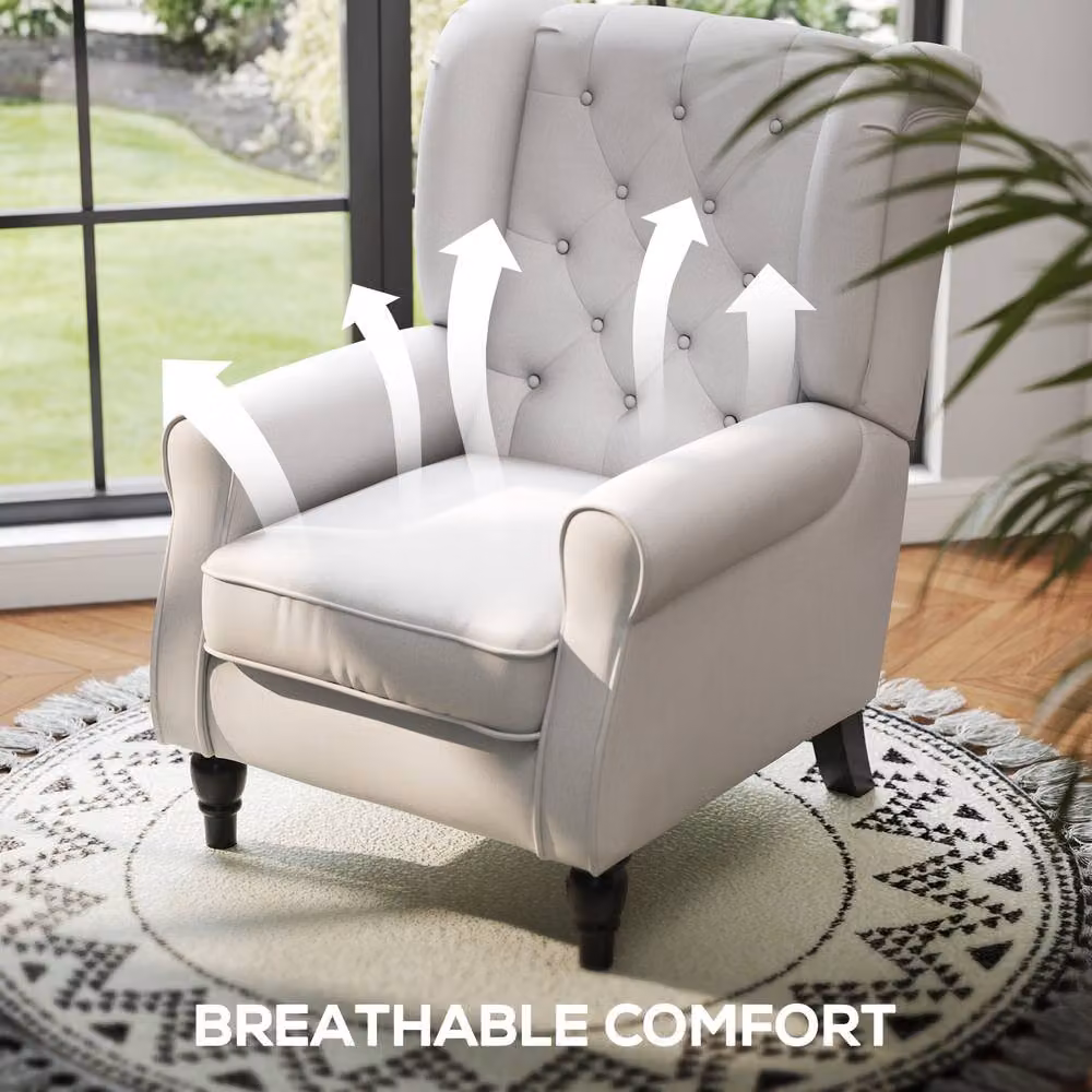 ERGOVEXA Wingback Accent Chair in Beige Fabric with Solid Wood Frame, W/D/H: 74.0 x 102.0 x 86.0 cm – 4