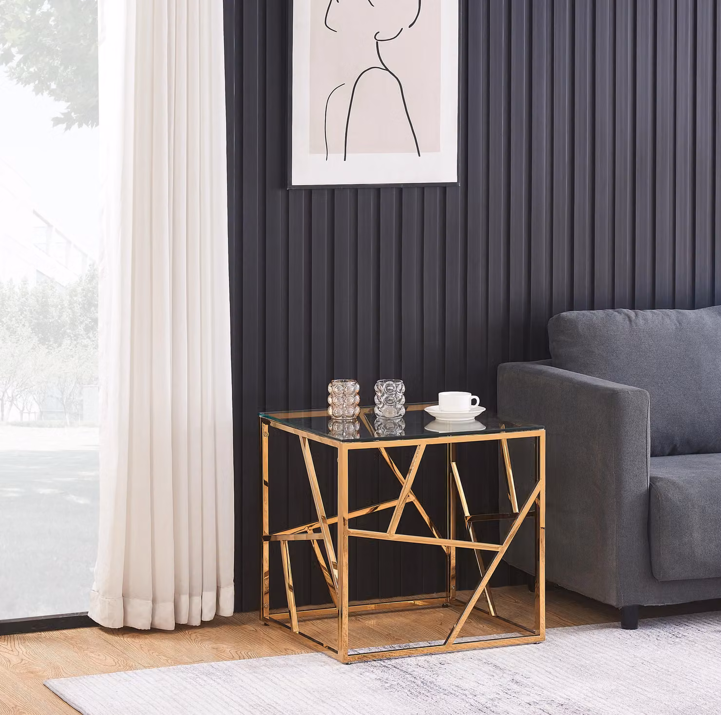 Comfy Living Ltd Gold Metal and Glass Square Geometric End Table – 3