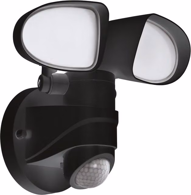 Loops Black Plastic IP44 Outdoor Wall Light with PIR Motion Sensor and Built-in 6W LED Lamp