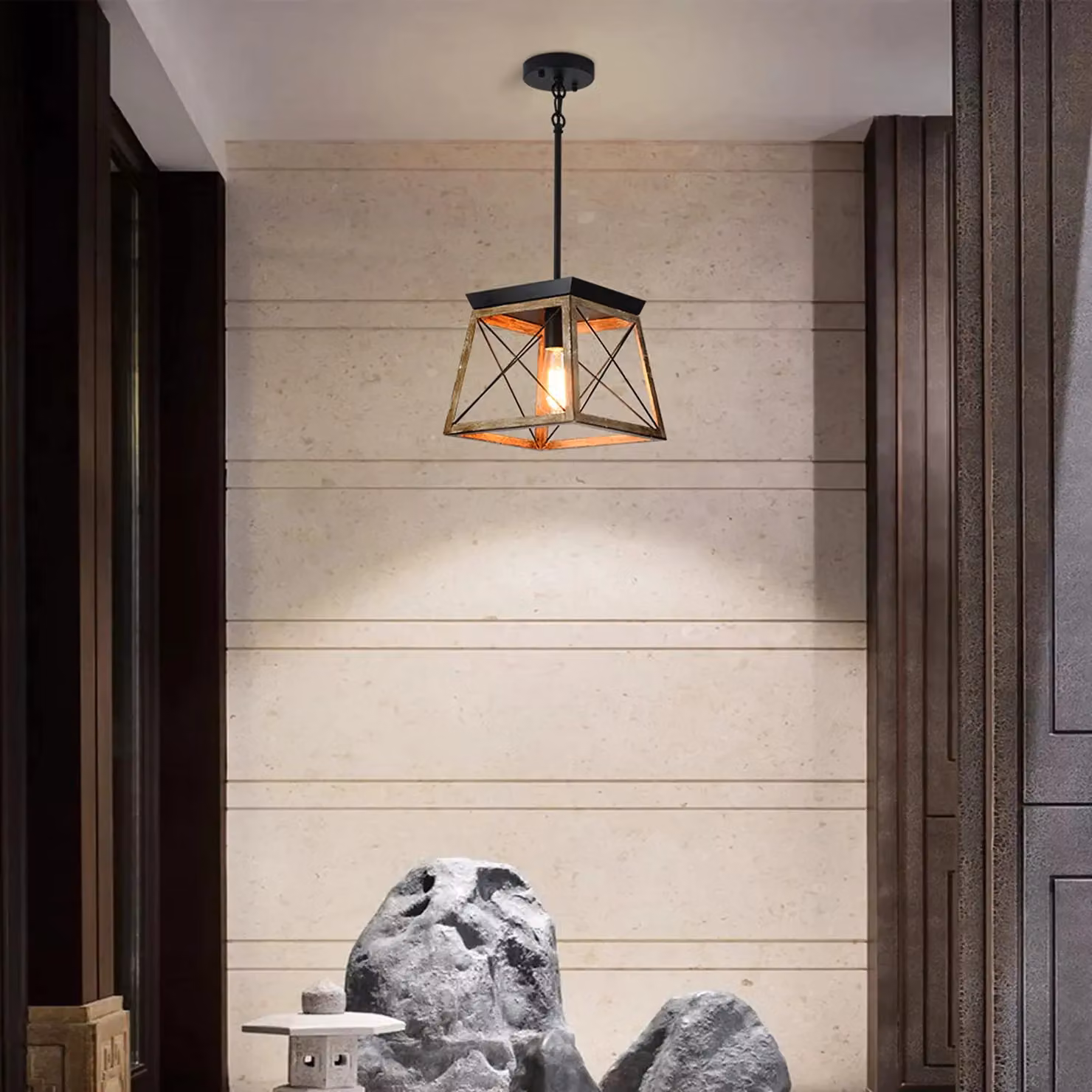Garwarm Black Metal Farmhouse Cage Pendant Light with Adjustable Height – 3