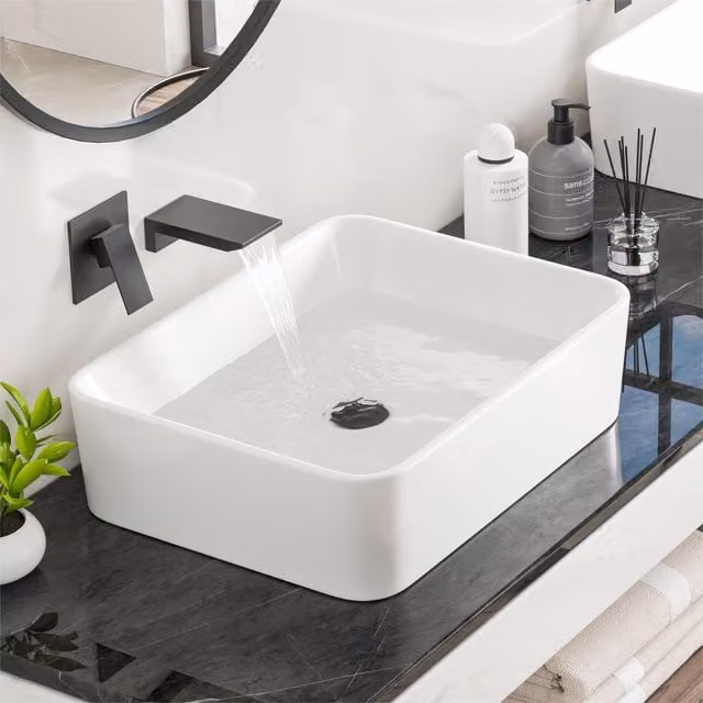 Dprodo White Ceramic Rectangular Countertop Vessel Sink, W: 83 cm, D: 40 cm, H: 40 cm