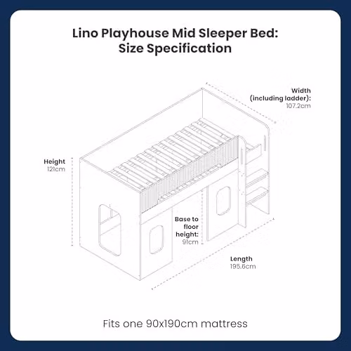 Flair Furnishings Lino Playhouse Kids Mid Sleeper Bed, Brown/Oak, W/D/H: 190 x 90 x 107.2 cm – 2