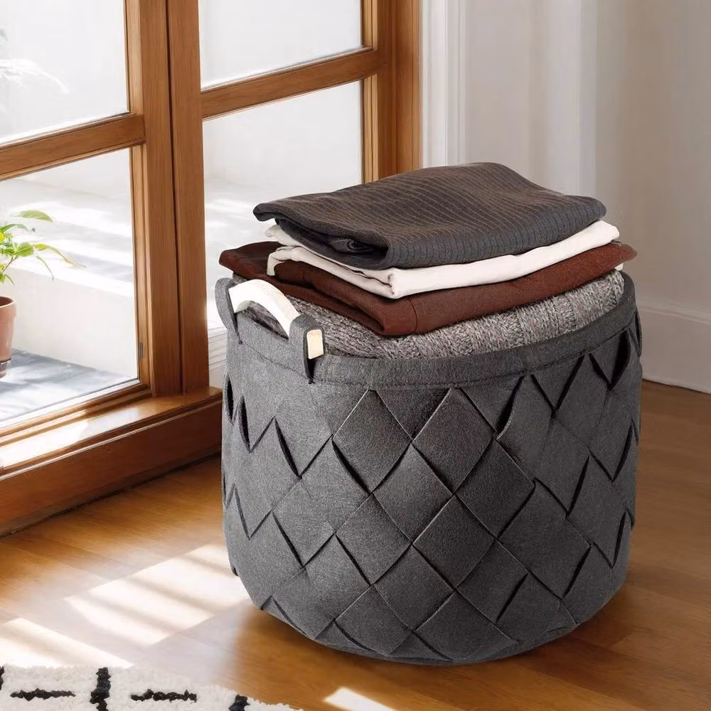 EONLION Grey Felt Storage Basket with Handles, Collapsible Fabric Design, Width: 50 cm – 3