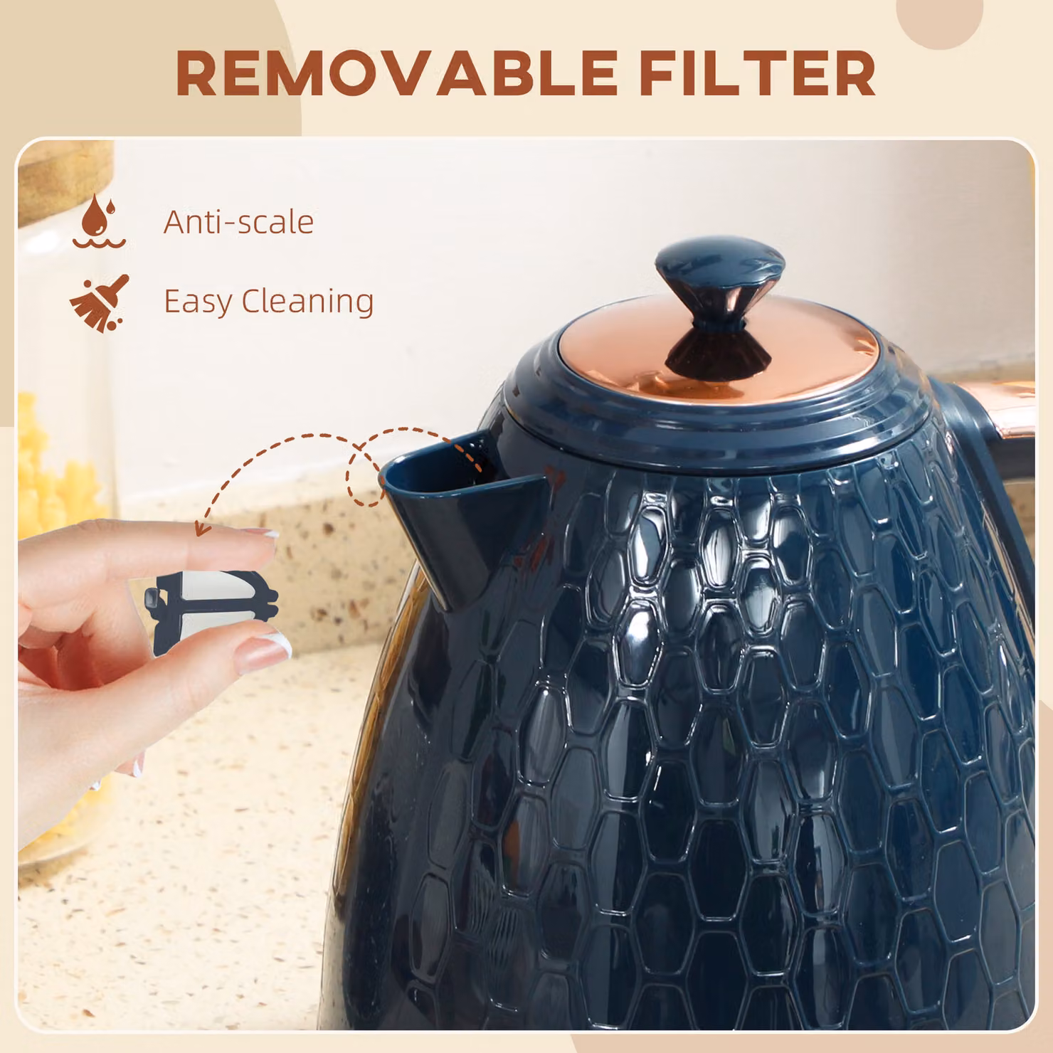 HOMCOM 3000W Rapid Boil Honeycomb Kettle with PID Control and Auto Shut-off, Dark Blue – 4