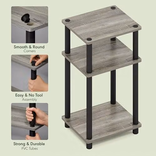 Furinno JUST 3-Tier Side Table with Open Shelves in French Oak – 3