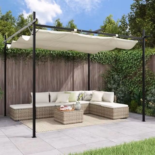 Berkfield Home Pergola with Retractable Roof in Beige, W/D/H: 295 x 292 x 230 cm – 1