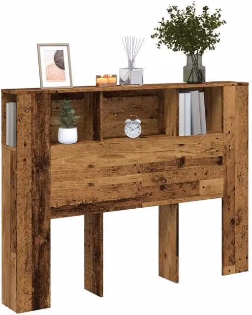 Berkfield Home Headboard Cabinet in Old Wood Brown, W/D/H: 140 x 18.5 x 102.5 cm