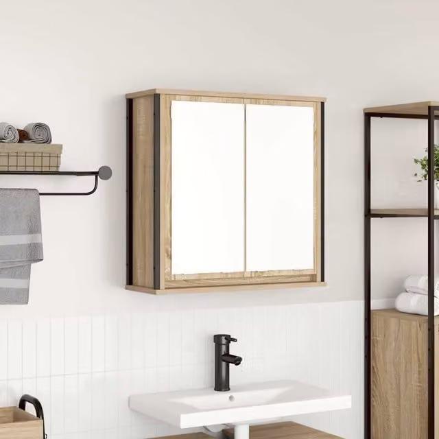 Berkfield Home Bathroom Wall Cabinet with Mirror in Sonoma Oak Brown, W: 60 cm, D: 21 cm, H: 60 cm