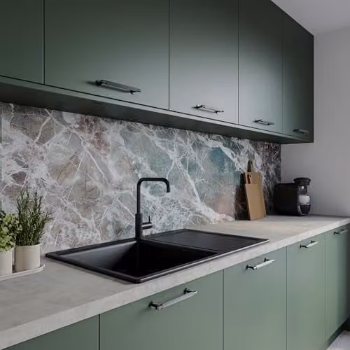 Bushboard Rainforest Marble Look Aluminium Kitchen Splashback Panel, Multicolour, W: 300 cm, H: 75 cm, D: 0.4 cm
