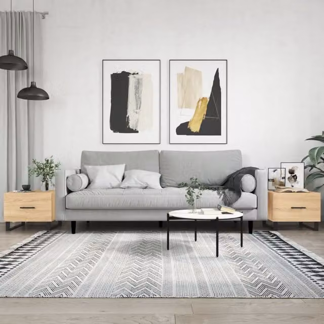 Berkfield Home Set of 2 Sonoma Oak Coffee Tables in Brown, W/D/H: 50 x 50 x 40 cm