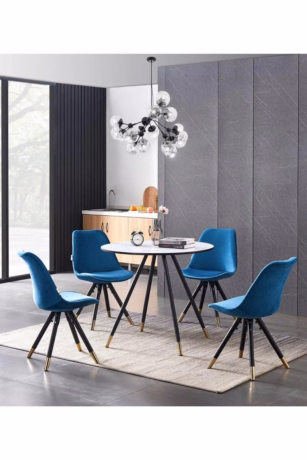 Life Interiors Sofia Dorchester Luxury Round Dining Set with Table and 4 Chairs in Blue, Black and Gold – 2