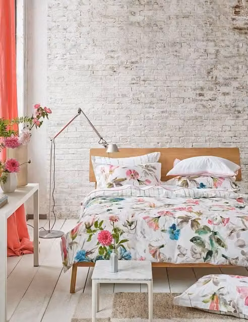 Designers Guild Japanese Magnolia Pure Cotton Percale Bedding Set, Pink and Multicolour, W: 180 cm, L: 200 cm