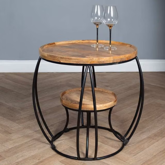 Elm Home And Garden Round Mango Wood Serving Tier Side Table in Black and Brown