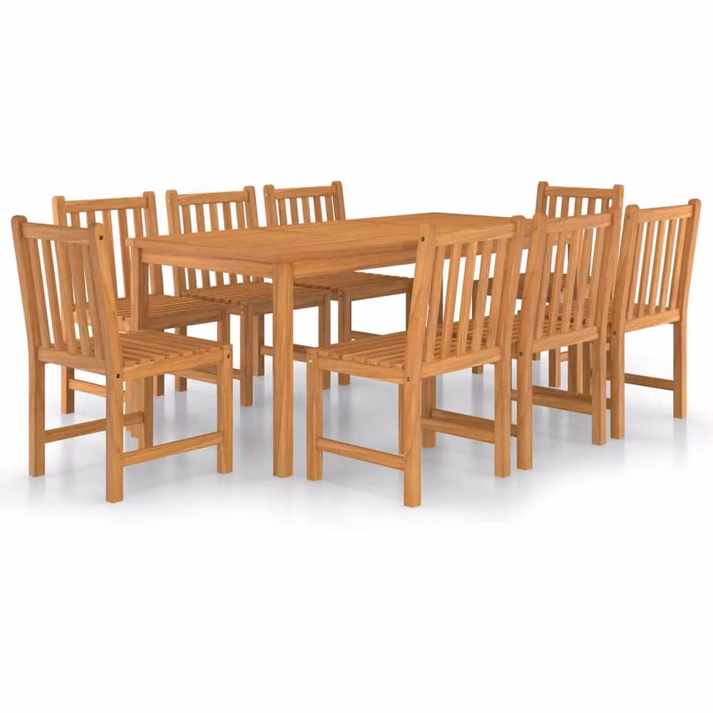 Berkfield Home Beautiful 9 Piece Garden Dining Set in Brown Solid Teak Wood – 2