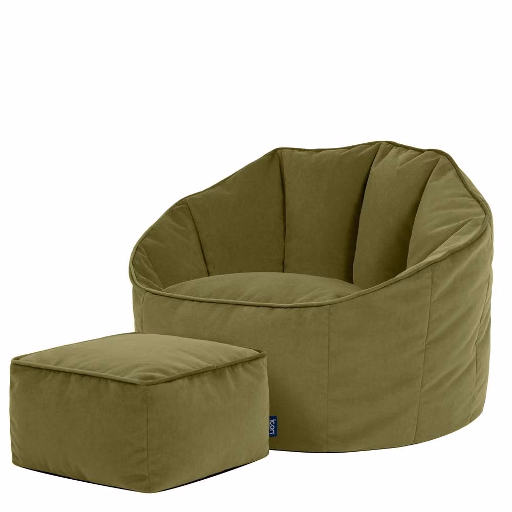 ICON Sirena Scallop Velvet Accent Chair and Footstool Bundle in Olive Green – 3